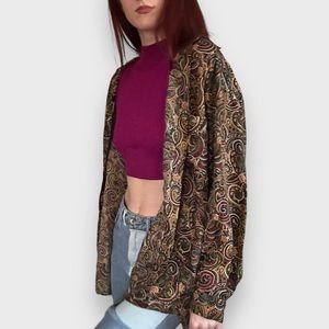 Vintage 90s Silk Paisley Button Up - Size M